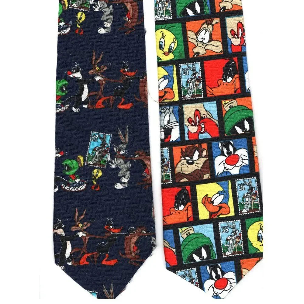 Vintage Looney Tunes 1997 Men's Neckties Imported Fabric Made In USA Stamps